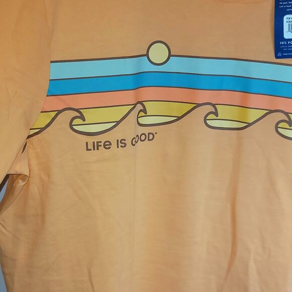 Life is Good Crusher Retro Wave Stripe Tee Shirt Mens Unisex Sz Large Orange - Picture 4 of 9